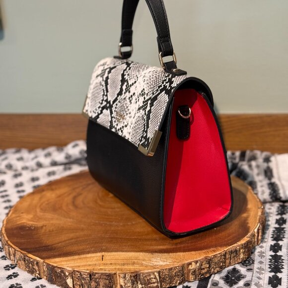 DUNE LONDON Snake Print Flap Bag | Black | Gold V-Clasp - Picture 5 of 15